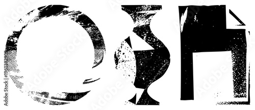 Black & white stylized letterforms with halftone, distressed textures. Modern, gritty typography perfect for branding or posters.