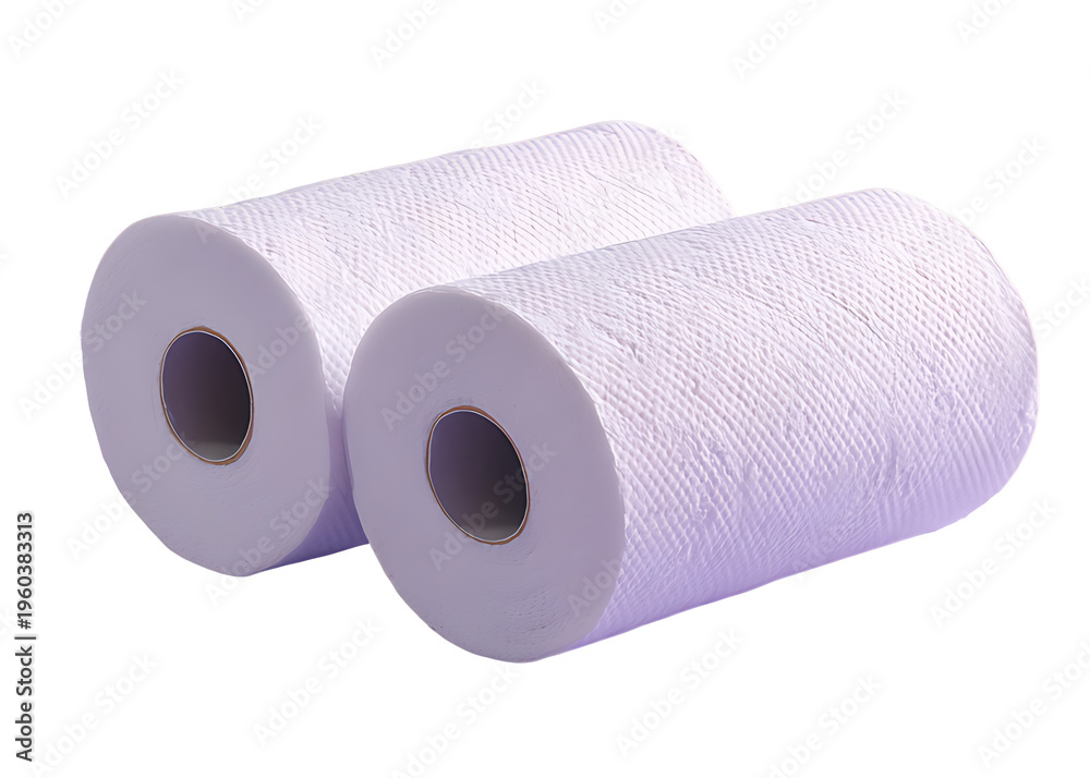 Fototapeta premium Two rolls of toilet paper are placed side by side on a surface.