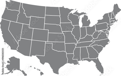 united states blank map state boundary gray outline vector illustration