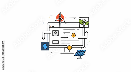 Sustainable energy cycle concept illustration.