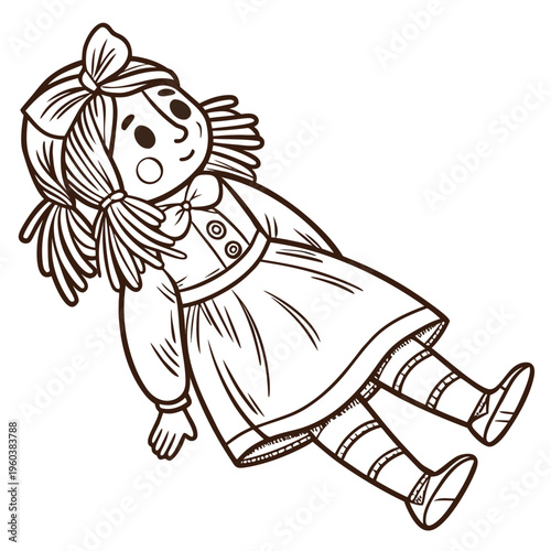 Hand Drawn Vintage Rag Doll Illustration in Classic Sketch Style