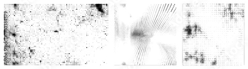 Vector halftone graphics using varying dot density to create gradients, textures, and motion illusions. Ideal for design, print, and digital art backgrounds.