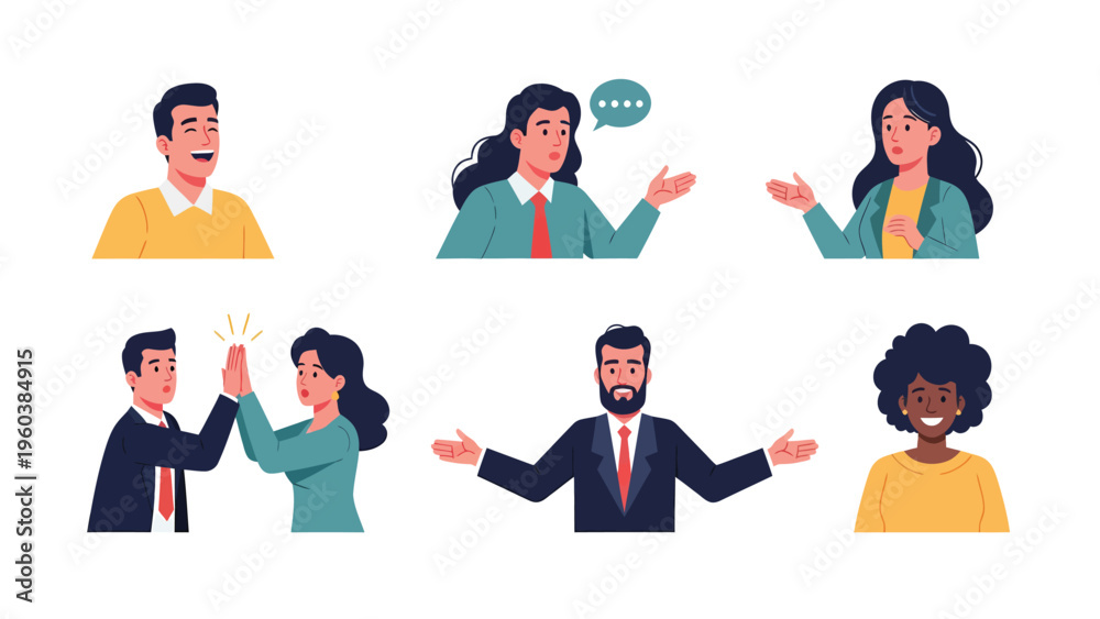 Fototapeta premium Diverse People Communicating, Collaborating & Interacting. Business & Social Interaction Flat Illustrations