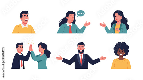 Diverse People Communicating, Collaborating & Interacting. Business & Social Interaction Flat Illustrations