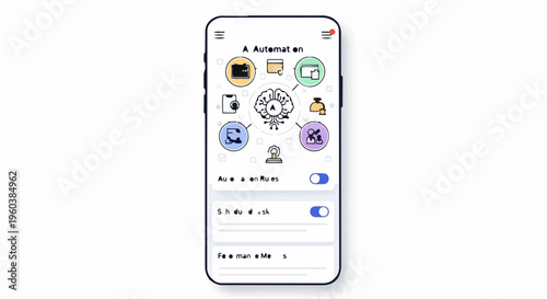 Smartphone app interface with various icons.