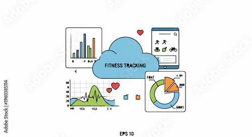 Fitness tracking and health monitoring icons.