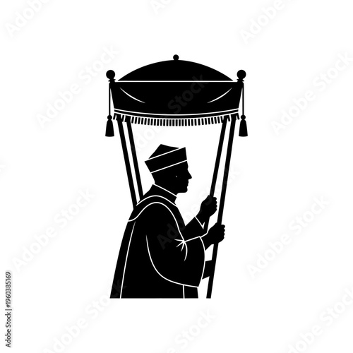 Procession Silhouette of a Ceremonial Man Carrying a Traditional Canopy