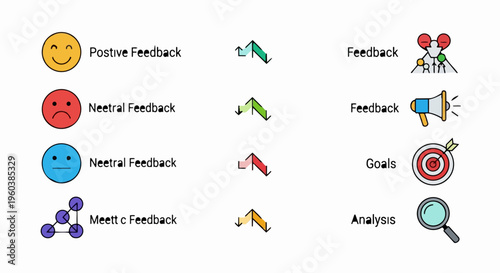 Collection of feedback and analysis icons.