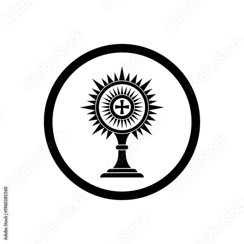 Monstrance Eucharist Religious Symbol with Cross and Rays in Circle