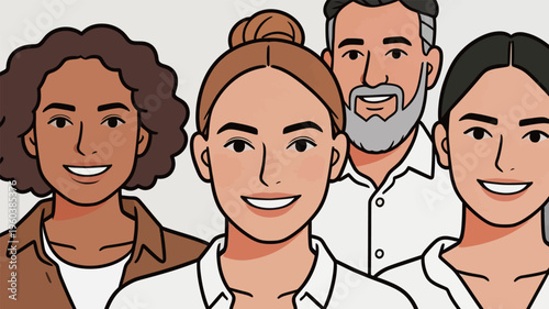 Group of four people smiling and standing close together in a light background during a social gathering or event