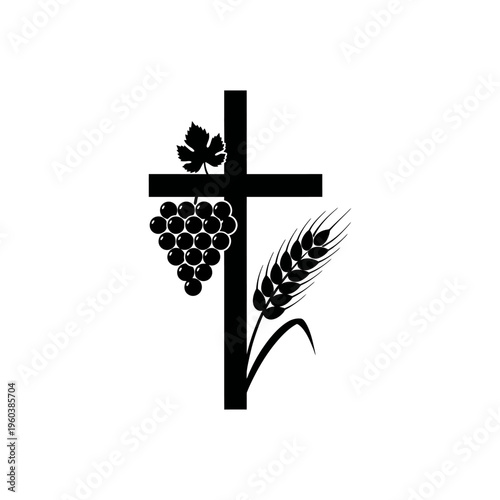 Eucharist Christian Symbolism with Cross Grapes and Wheat Illustration