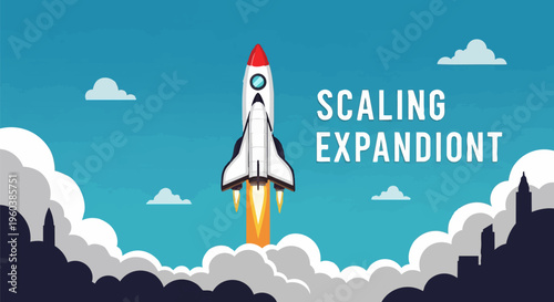 Rocket ship launching into the sky.