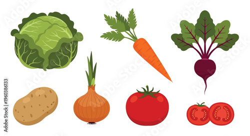 A colorful assortment of fresh vegetables including cabbage carrots and beets