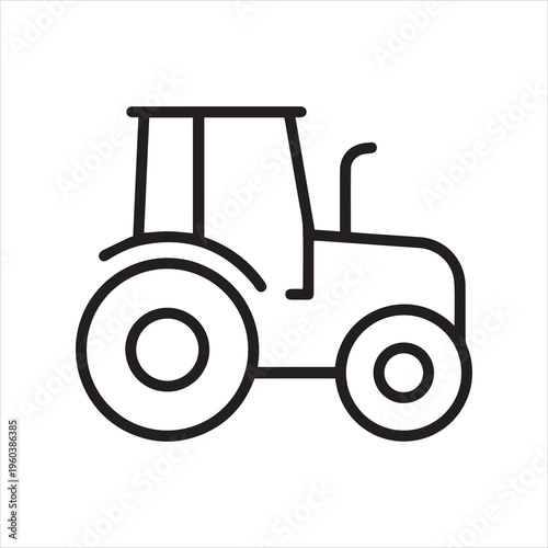 Side view of tractor, linear icon. Agricultural vehicle, rural transport, or farm equipment. Line with editable stroke.