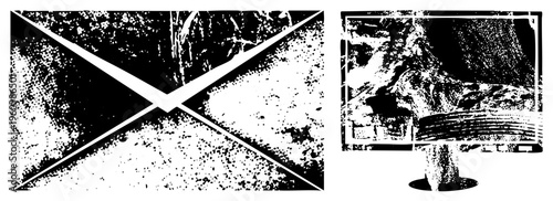 Retro computer screen displaying abstract noise, pixelated grain, analog monitor, CRT display, digital decay, glitch art, vector.