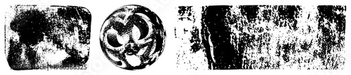 Weathered black and white surface textures, distressed graphic elements, circular abstract design, grunge art style, digital vector.