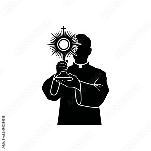 Priest Holding Sacred Monstrance During Christian Ceremony Ritual