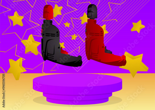 Mockup product display with Drill. Vector cylinder pedestal podium. Stage showcase for presentation. Minimal geometric forms.