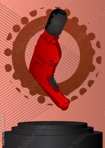 Mockup product display with Drill. Vector cylinder pedestal podium. Stage showcase for presentation. Minimal geometric forms.