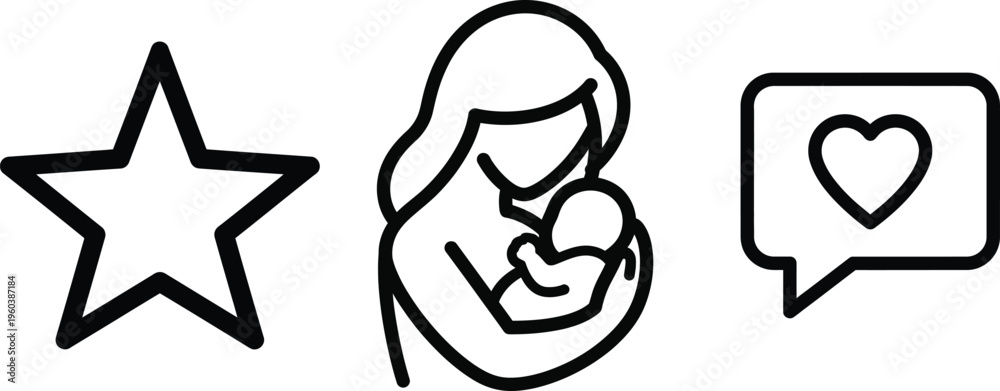 Fototapeta premium Minimalist mother and baby linear icons for mothers day celebration with star and heart speech bubble