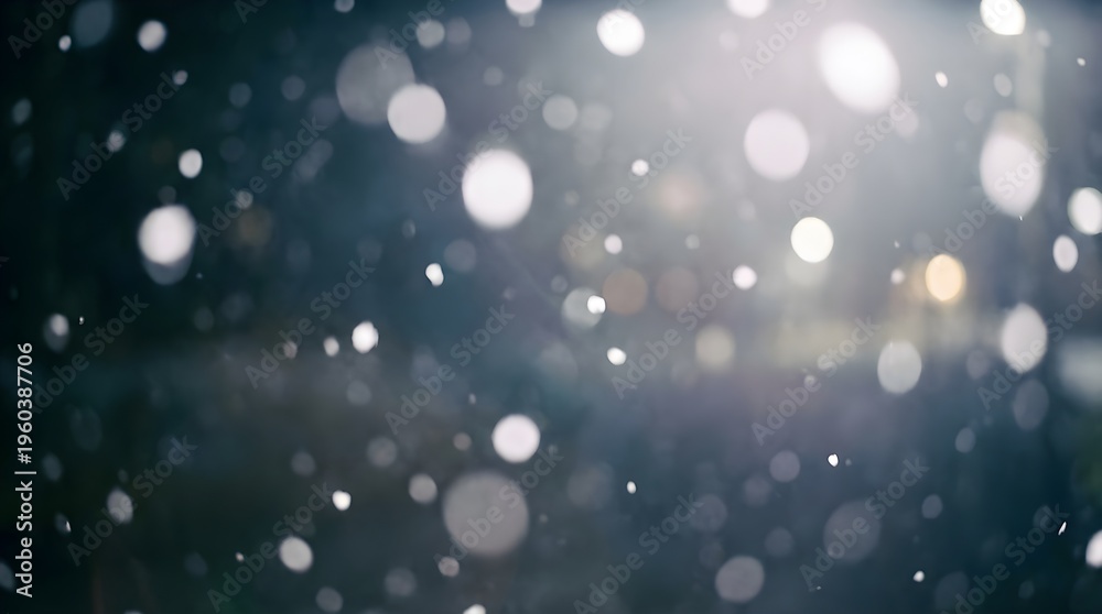 Obraz premium Abstract Soft Focus White Bokeh Lights Falling Against a Dark Blue Background with Atmospheric Glow