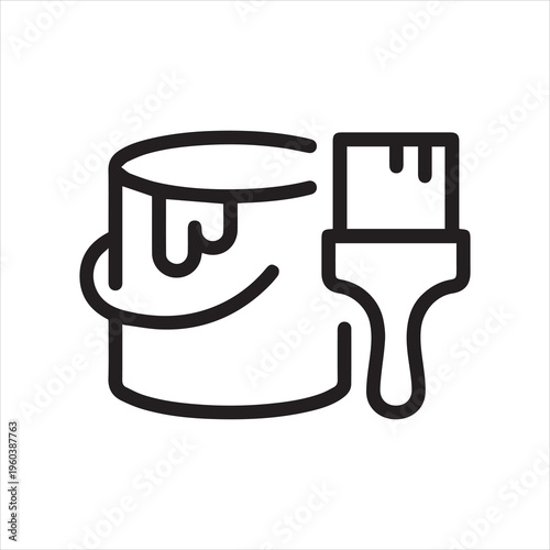 Paint can with brush, linear icon. Painting tools for construction and renovation. Line with editable stroke.