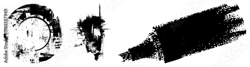 Rough, ink stained vector textures including circular, vertical, and elongated forms, ideal for backgrounds,, or graphic design elements with gritty aesthetic.