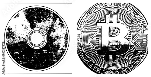 Digital currency symbol B on coin, blockchain technology, crypto asset, electronic money, decentralized finance, digital token, financial innovation.