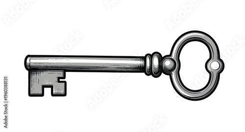 key, skeleton, antique, vintage, old, lock, unlock, metal, security, symbol, black, white, illustration, design, object, classic, simple