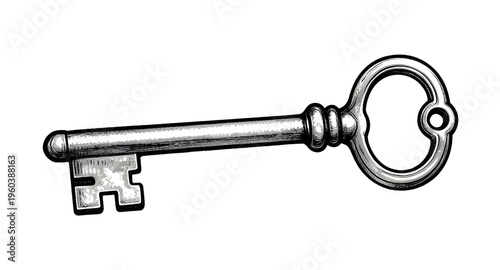 key, skeleton, antique, vintage, old, lock, unlock, metal, security, symbol, black, white, illustration, design, object, classic, element