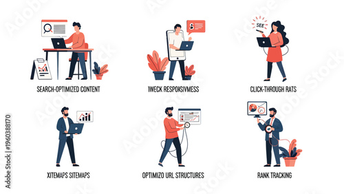 Search Engine Optimization (SEO) & Digital Marketing Strategy Flat Illustrations Set