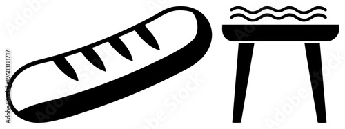 French bread baguette with slashes, charcoal grill emitting, culinary, cooking utensil, food illustration, vector, food graphic.