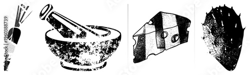 Traditional apothecary tools grinding herbs, medicinal roots, and botanical extracts for natural remedies, herbalist equipment, folk medicine.