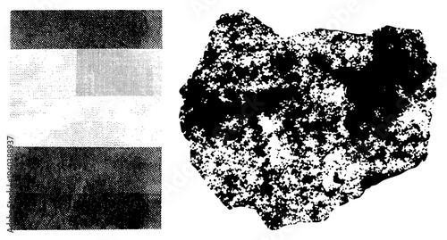 Black and white halftone gradient texture, stippled dot, graphic print effect, vectorized stone texture, raster simulation.