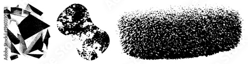 Vector art featuring fragmented shapes, halftone textures, and abstract compositions, ideal for graphic design, digital art, or print.