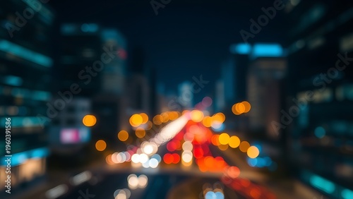 A blurred night cityscape with blue and gold lights, evoking urban energy and vibrancy.