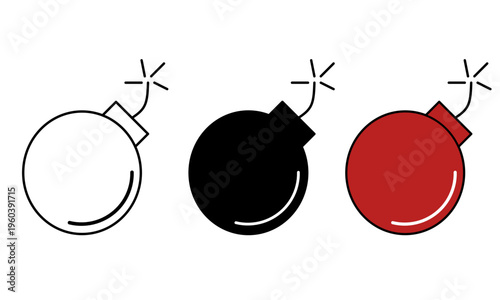 The bomb set icon is black, red and white on a white background