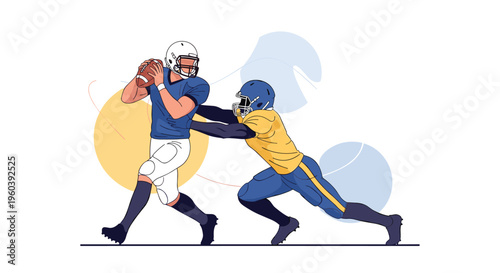 American football players demonstrate athletic intensity during a tackle in a dynamic sports action scene with abstract backgrounds.