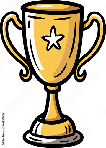 Golden Trophy Cup with Star Vector Icon - Award and Achievement Graphic on white background