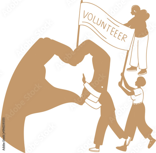 Volunteer Community Heart Hands and Helping People Vector Illustration on white background