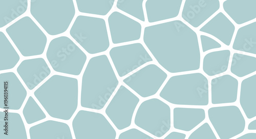 Abstract organic pattern featuring irregular soft blue shapes separated by bold white lines resembling cellular structures or pool water.