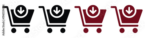 Add product to cart icon collection, cart with plus sign, buy now button symbol, online shopping interface, and digital marketplace vector
