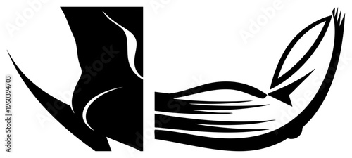 Minimalist stylized hand grasping flowing feathered form, graphic silhouette, vector art, flat design, isolated, symbolic gesture, modern illustration.