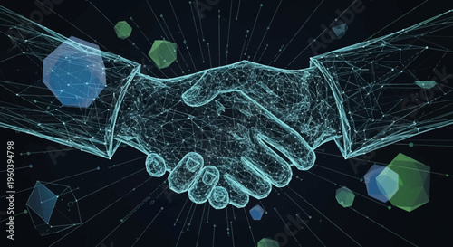 Digital Handshake: Futuristic Business Partnership and Global Network Connection