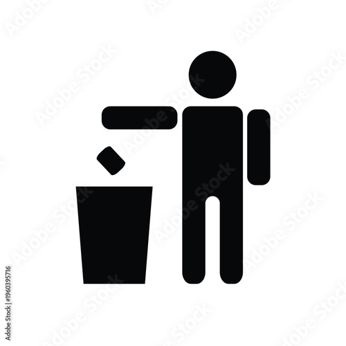 Person Throwing Trash Into Bin Icon. No Littering Waste Disposal Sign Promoting Clean Environment