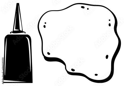 Dropper bottle with cap, cleaning sponge, household cleaning tools, kitchen scrubber, hygiene item, utility items, bathroom essentials.