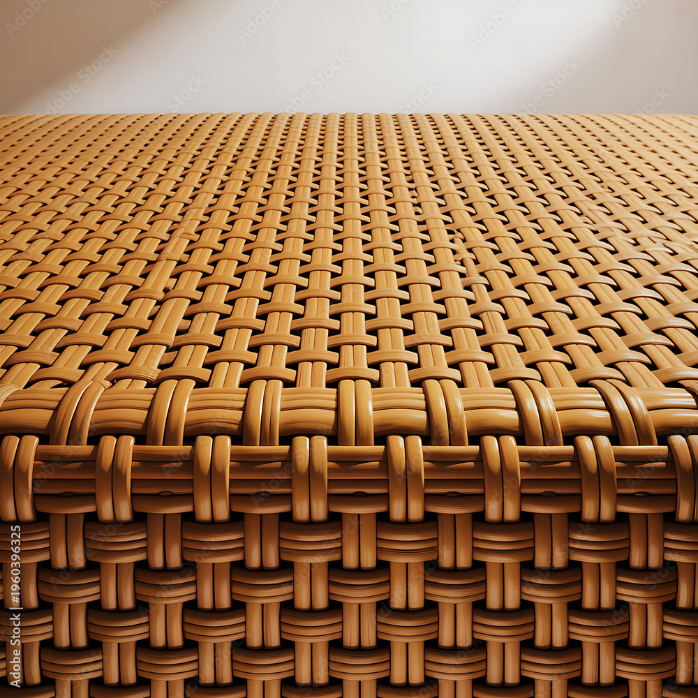 Fototapeta premium Closeup of a woven rattan surface with a natural texture and pattern on a white background
