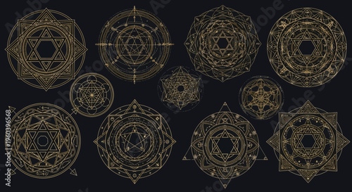 Esoteric Symbols, Occult Magic Circles, Mystical Geometric Ornaments, Alchemy Glyphs