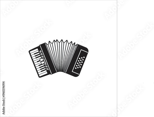 Vintage Accordion Icon Vector Black Silhouette Isolated on White