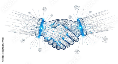 Digital handshake, abstract network connection, technology, business agreement, partnership, innovation
